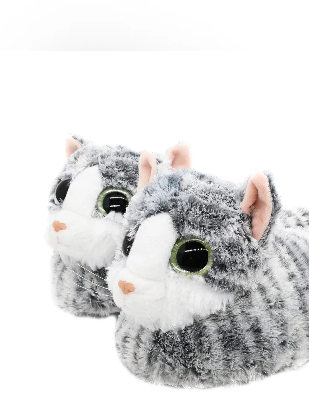 Plush Cute Soft Gray Tabby Cat Slipper Cozy Pet House Shoes, Big Kid Size 1,2,3